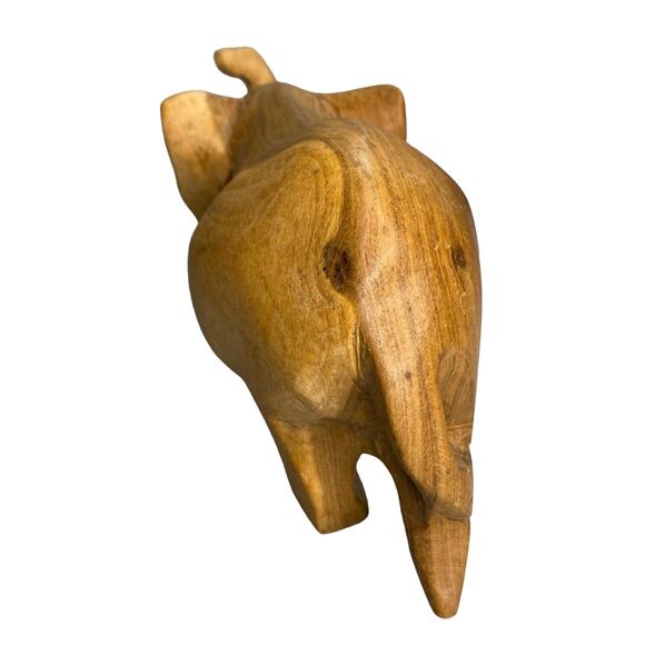 Vintage Wood Elephant Hand Carved Trunk Up Artisan Made Primitive Art 6 x 3" - Picture 3 of 9